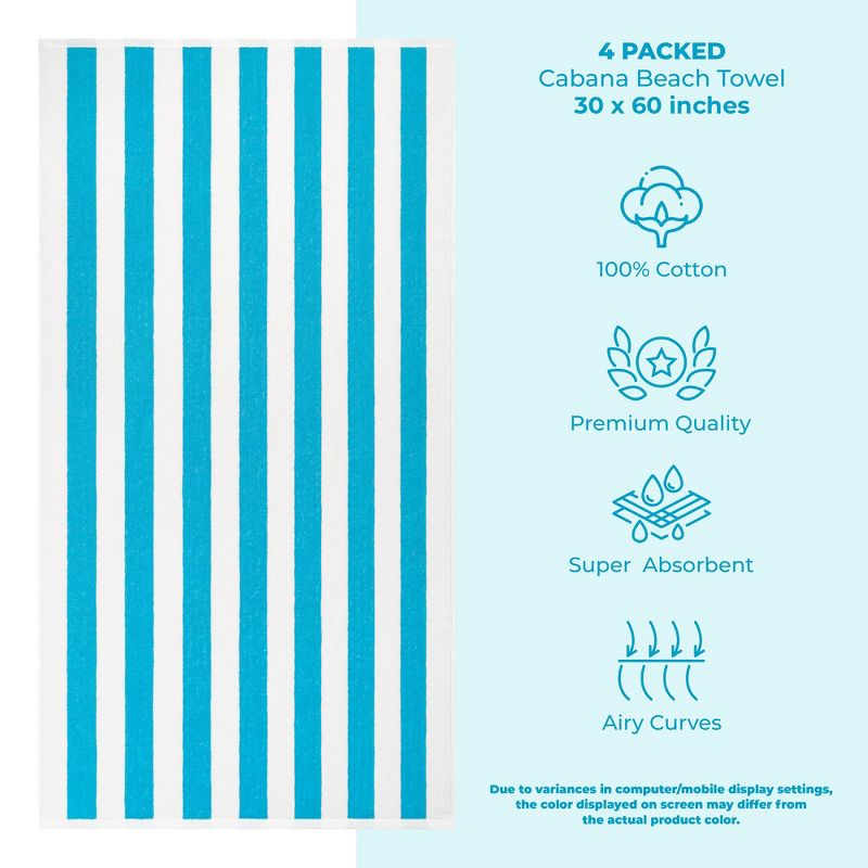 American Soft Linen Beach Towel, 100% Cotton Cabana Striped Beach Towel, 30 in by 60 in Soft Absorbent Beach Pool Towel
, Turquoise Blue