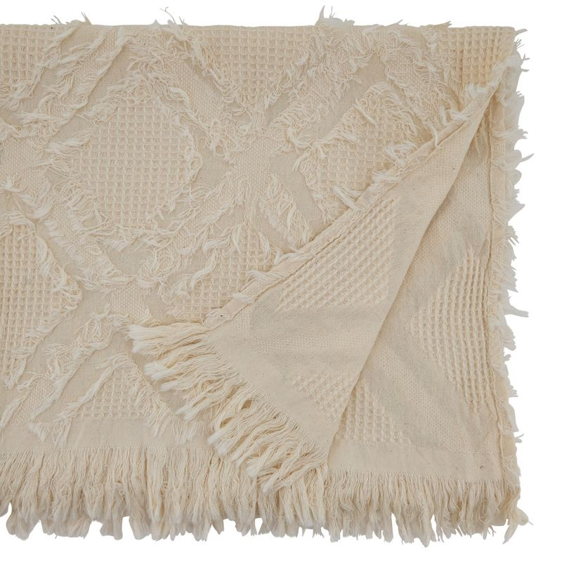 Saro Lifestyle Fringe Design Waffle Weave Table Runner, Ivory, 16" x 72"