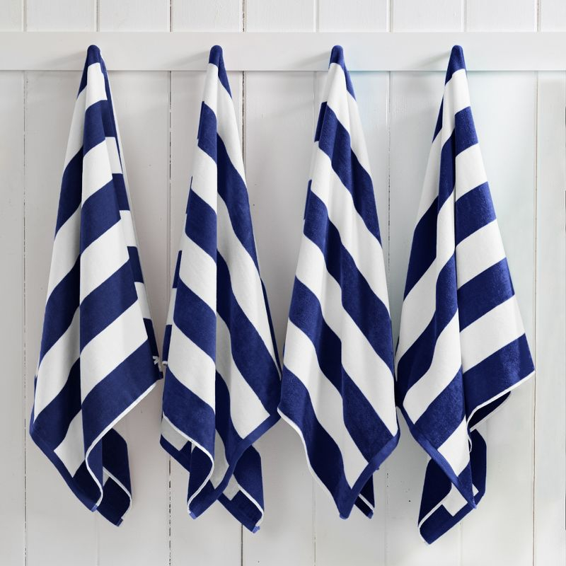 100% Cotton Cabana 4 Pack Beach Towels - Great Bay Home (30" x 60", Navy)