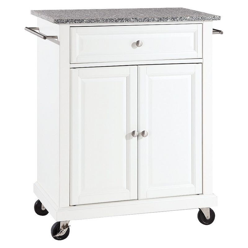 Crosley Solid Granite Top Portable Kitchen Cart/Island White: Hardwood Frame, Adjustable Shelves, Universal Storage