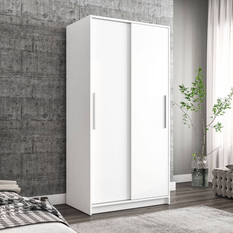 Polifurniture Denmark 2 Sliding Doors Clothing Armoire White: Modern Bedroom Storage, 2 Fixed Shelves