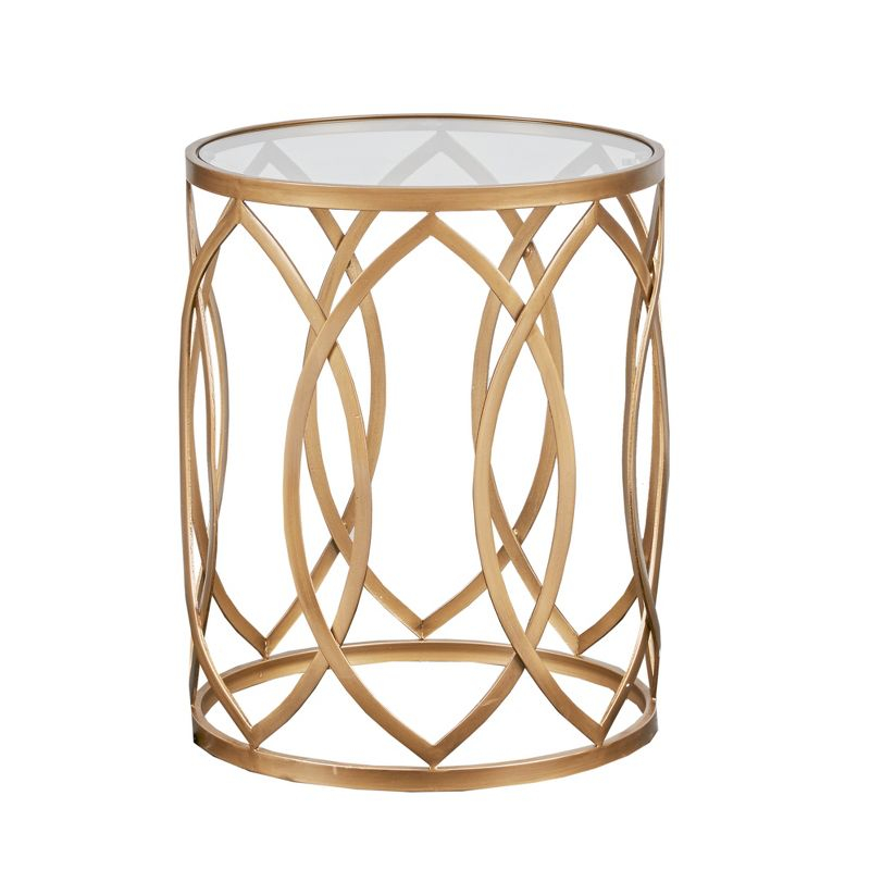 Gaige Metal Eyelet Accent Table: Gold, Glass Top, No Assembly, Modern Design for Living Room - 20.13" High