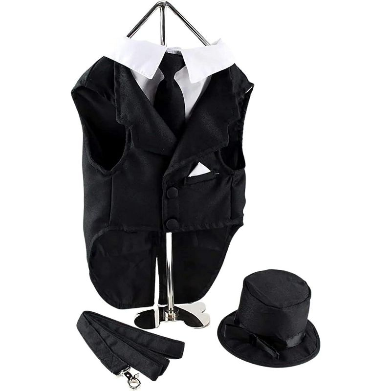 Midlee Dog Tuxedo Wedding Suit- Black Top Hat & Leash (5XL)