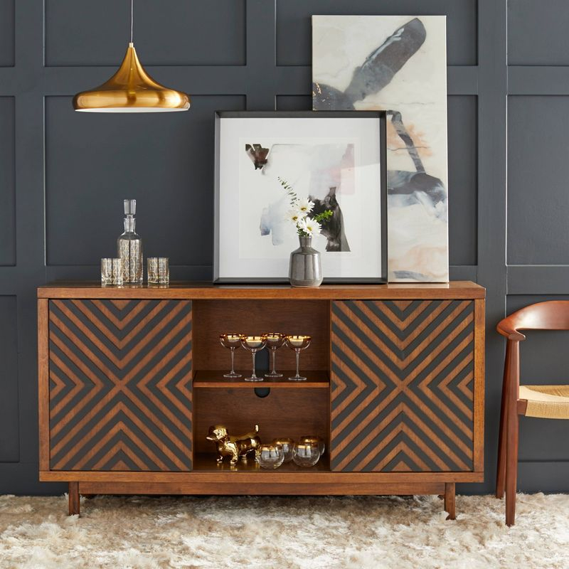 Lifestorey Mason Mid Century Modern 2 Sliding Door Buffet Tobacco Brown/Black: Mid-Century Storage, Sliding Doors, Adjustable Shelves