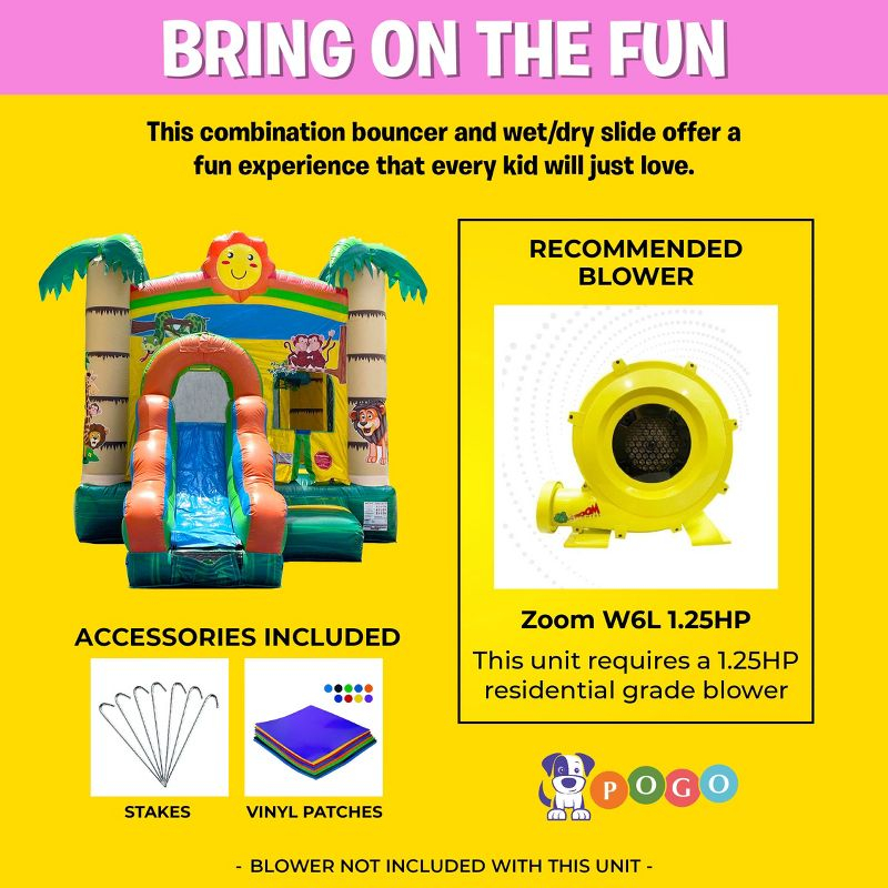 Pogo Bounce House Crossover Bounce House with Slide, Tropical Smiley Face, No Blower