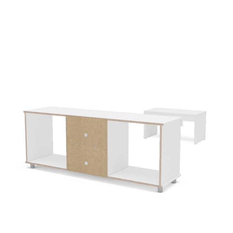 Polifurniture 2pc Living Room Set with TV Stand and Coffee Table White: Modern MDF Furniture Ensemble