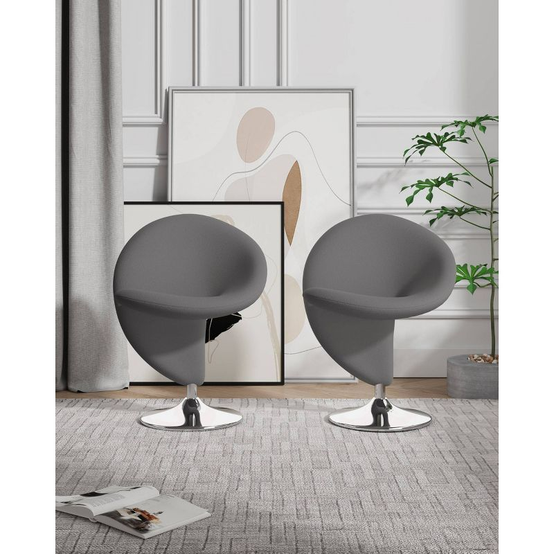 Set of 2 Curl Wool Blend Swivel Accent Chairs Gray - Manhattan Comfort: Modern Armless Design, Metal Frame, No Assembly Required