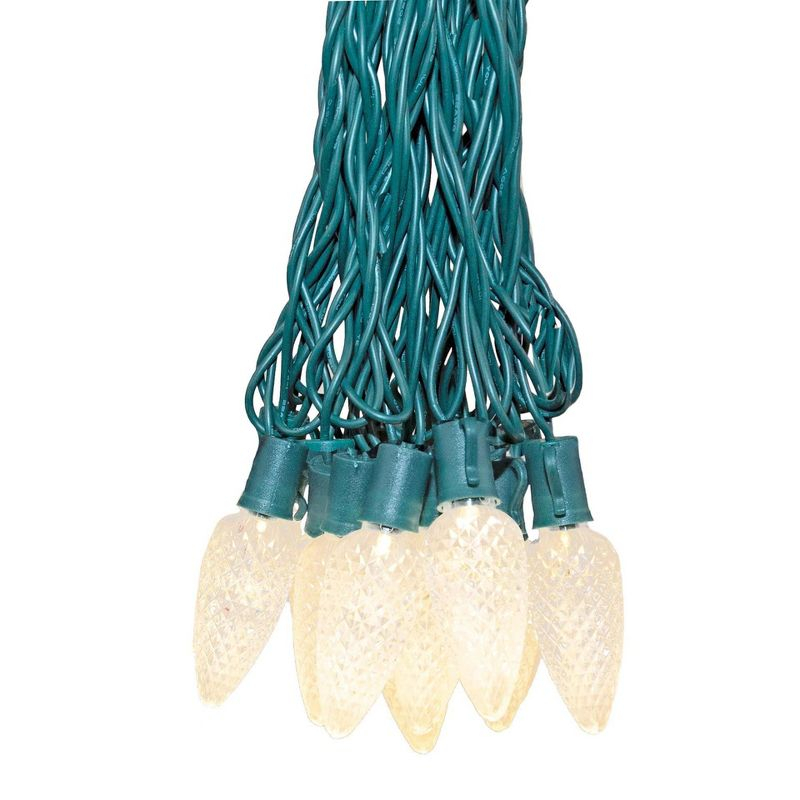 Novelty Lights LED Warm White C9 Faceted, Green Wire (25 Bulbs, 120 V)