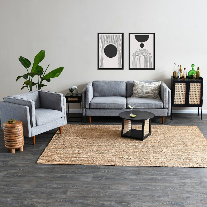 Storied Home Mango Wood and Cane Coffee Table with Shelf Black: Round, Modern, 25.75" Diameter
