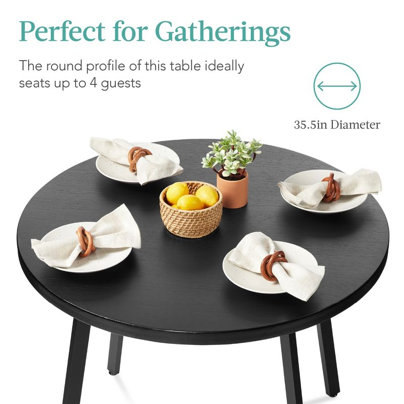 Best Choice Products 35.5in Mid-Century Modern Round Dining Table w/ Steel Legs, Adjustable Feet - Black