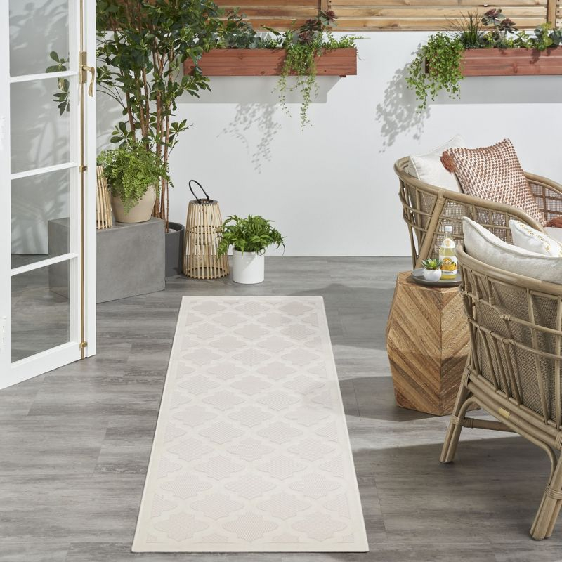 Nourison Trellis Outdoor Runner Rug Ivory White 2' x 6'