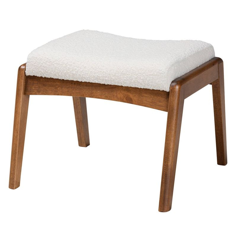 Roxy Boucle Upholstered and Wood Ottoman Footstool Off White/Walnut Brown - Baxton Studio: Mid-Century, Foam Padded, Retro Style