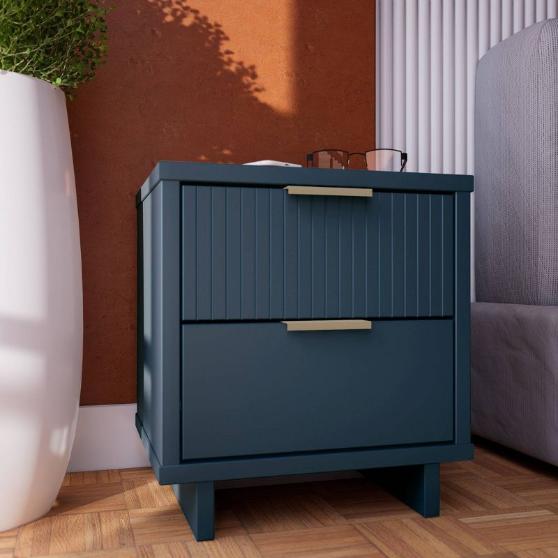 Granville Modern 2 Drawer Nightstand Midnight Blue - Manhattan Comfort: Soft Close, UV Finish, Metal Handles