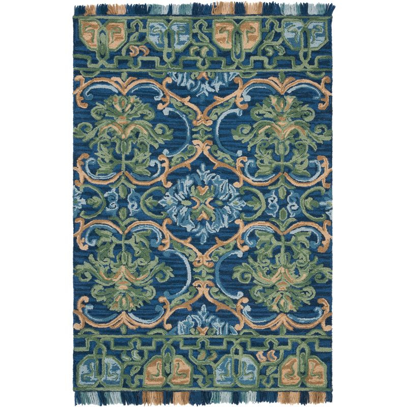 Blossom BLM422 Hand Tufted Area Rug - Navy/Green - 4'x6' - Safavieh.