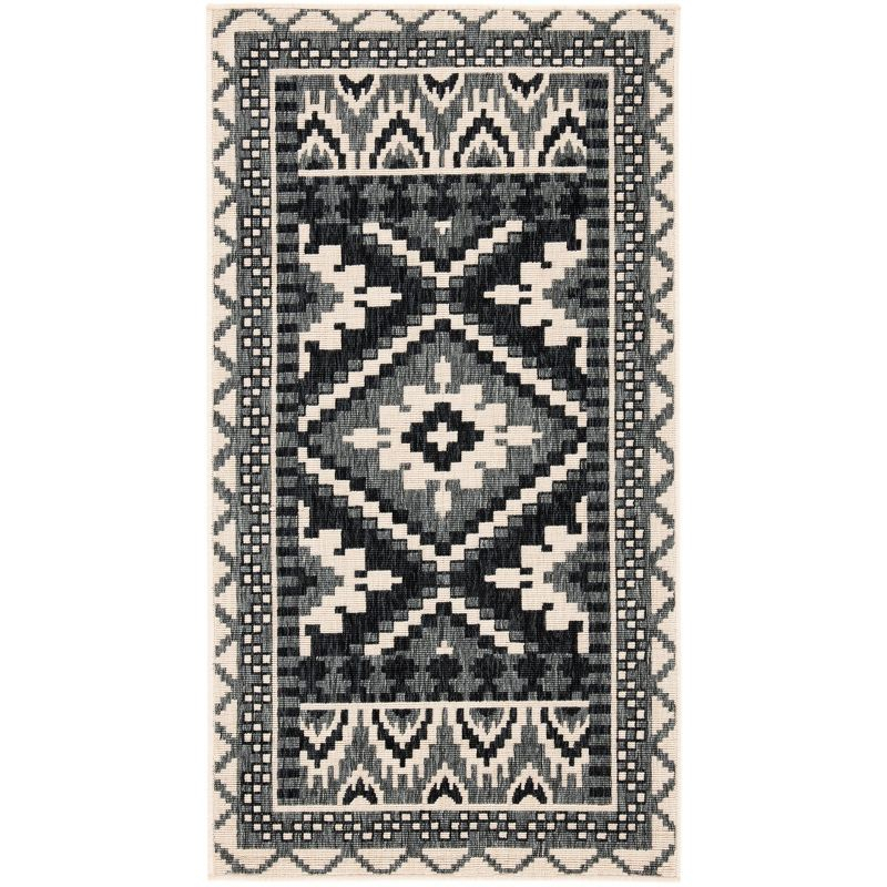 Veranda VER096 Power Loomed Indoor/Outdoor Accent Rug - Black/Beige - 2'7"x5' - Safavieh