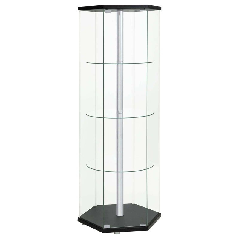 Coaster Zahavah Modern 4 Shelf Hexagon Shaped Glass Curio Cabinet Black/Clear