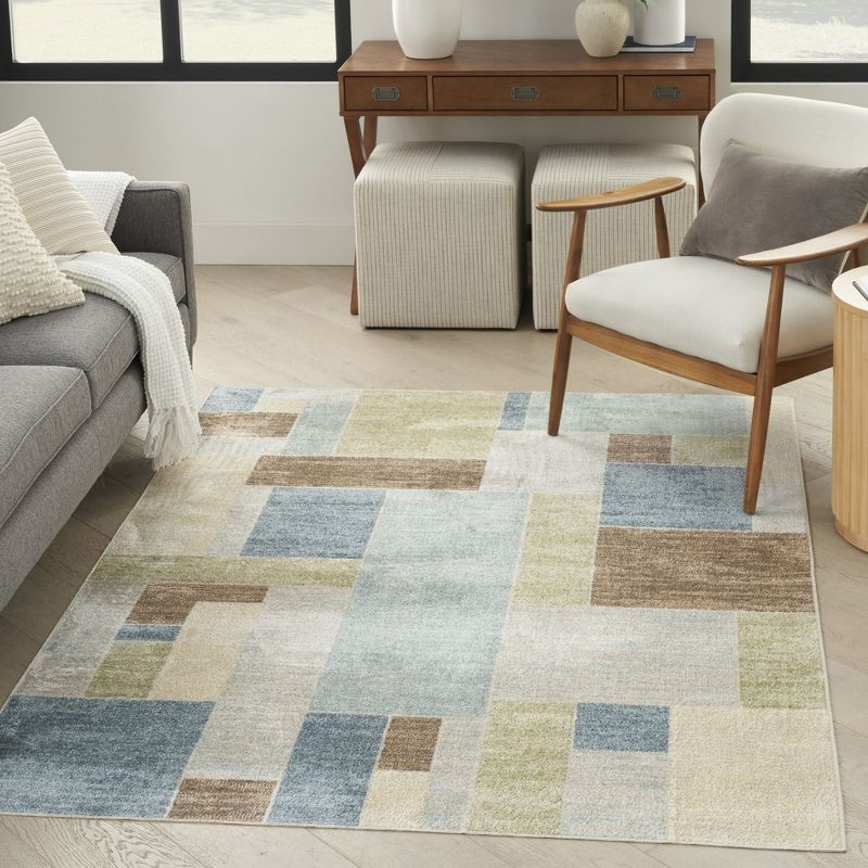 Nourison Astra Machine Washable Contemporary Color Block Indoor Rug Blue Green Multi 5'3" x 7'