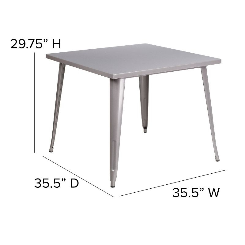 Flash Furniture Commercial Grade 35.5" Square Silver Metal Indoor-Outdoor Table