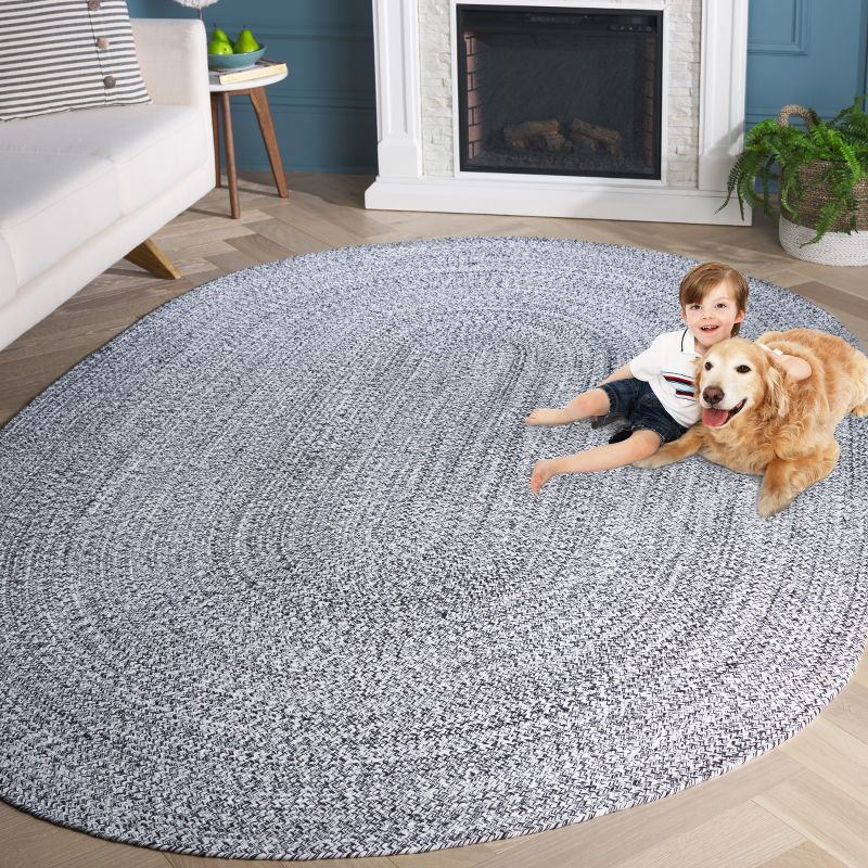 Braided BRD256 Hand Woven Indoor Accent Rug - Ivory/Black - 3'x5' Oval - Safavieh