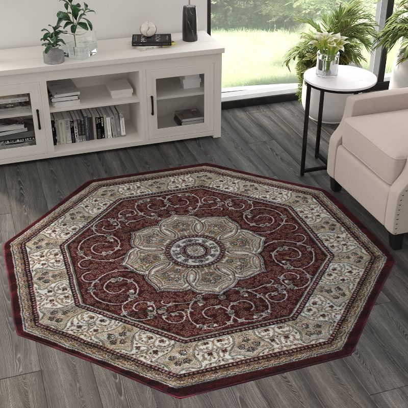 Masada Rugs Traditional Octagon Area Rug Design # 404 Burgundy (5 Feet 3 Inch X 5 Feet 3 Inch) Octagon