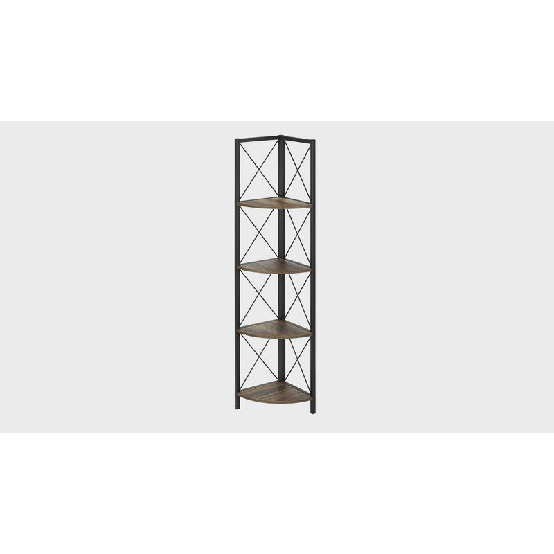 Monarch Specialties Bookshelf Bookcase Etagere Corner 4 Tier 60InchH Office Bedroom Metal Laminate Brown Black Contemporary Modern