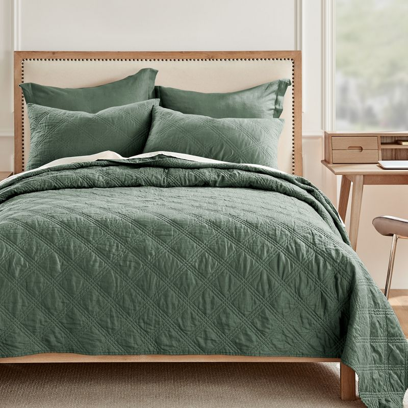 Washed Linen Green Forest Std Quilted Sham w/Flange - Levtex Home