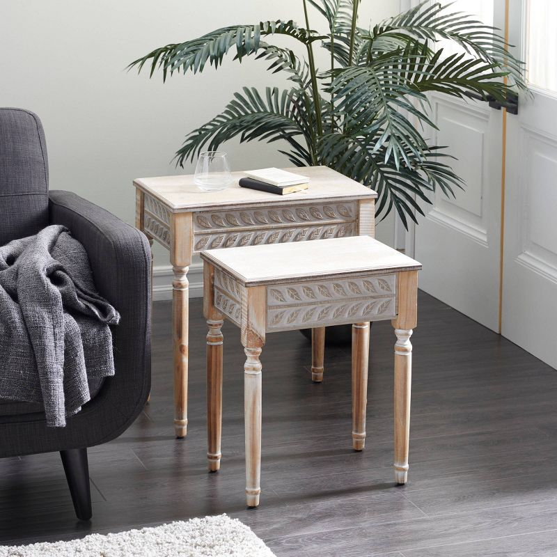Set of 2 Farmhouse Wood Accent Tables Light Brown - Olivia & May: No Assembly Required, Living Room Furniture Set