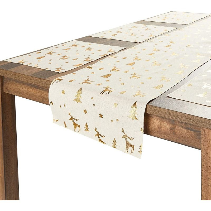 Juvale Christmas Placemats with Table Runner (Gold Foil, 6 Pieces)