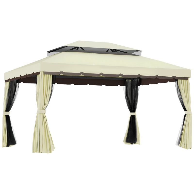 Outsunny 10' x 13' Patio Gazebo, 2-Tier Polyester Roof, Vented Canopy, Mesh, Portable Aluminum Frame for Outdoor, Cream White