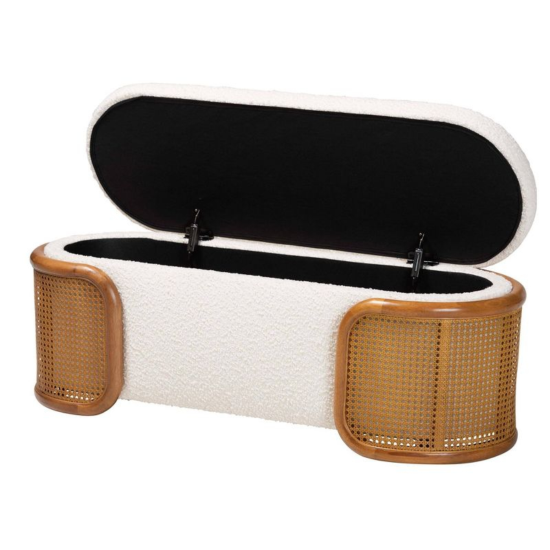 Baxton Studio Basira Boucle Fabric Storage Bench: Lift-Top, Oval, Japandi Style