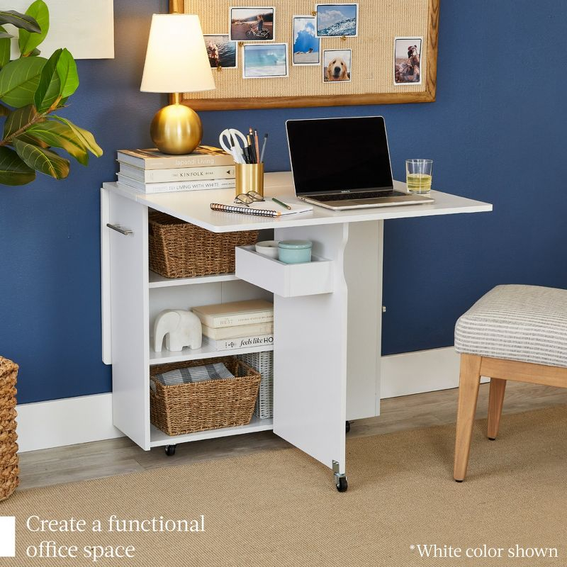 Best Choice Products Multipurpose Folding Table w/ Wheels, 3 Storage Shelves, Cubby, Handle - Cement Gray