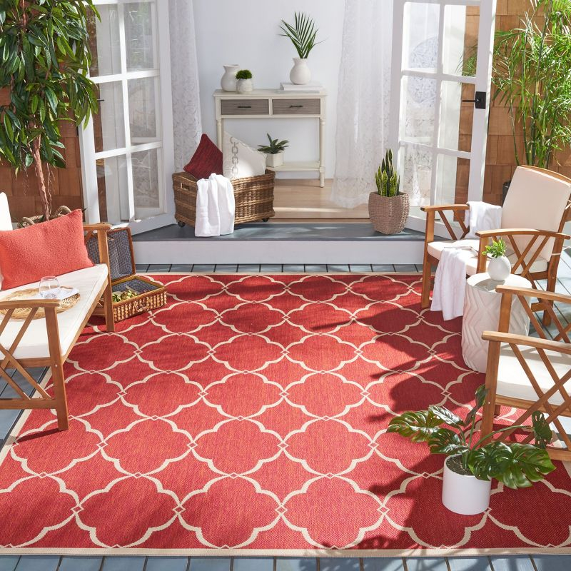 Beach House BHS125 POWER LOOMED Indoor/Outdoor Area Rug - Red/Creme - 4'x4' - Safavieh
