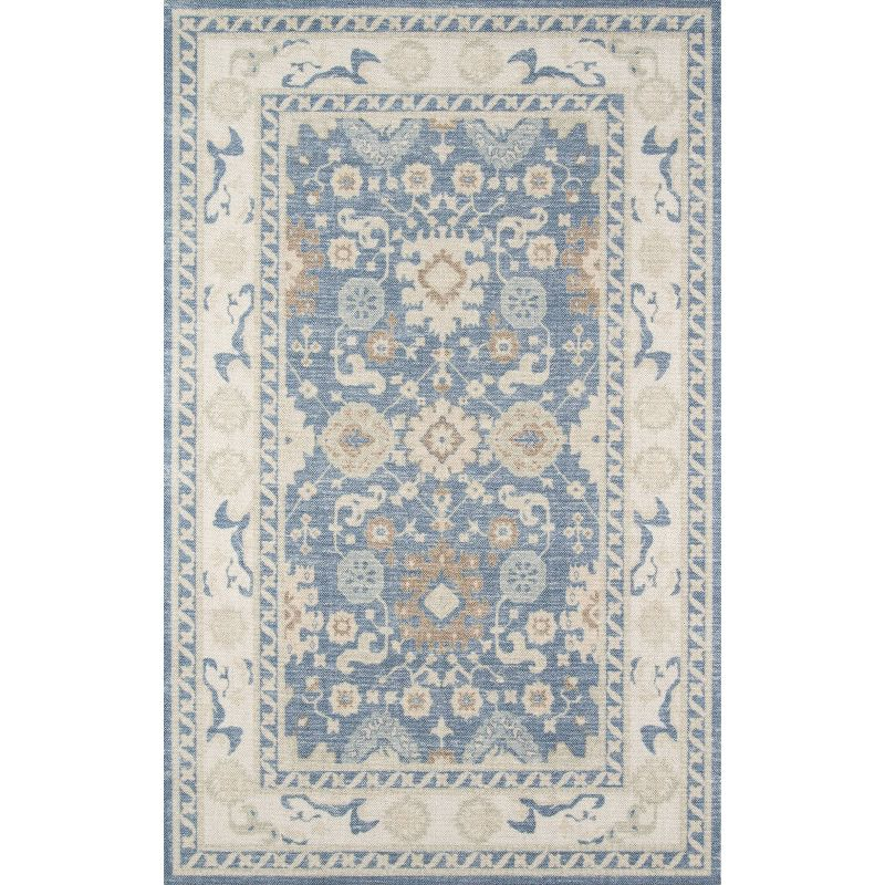 Momeni 6'6"x9' Anatolia Kylee Medallion Machine Loomed Area Rug Light Blue: Wool & Nylon, Low Pile, Indoor Use