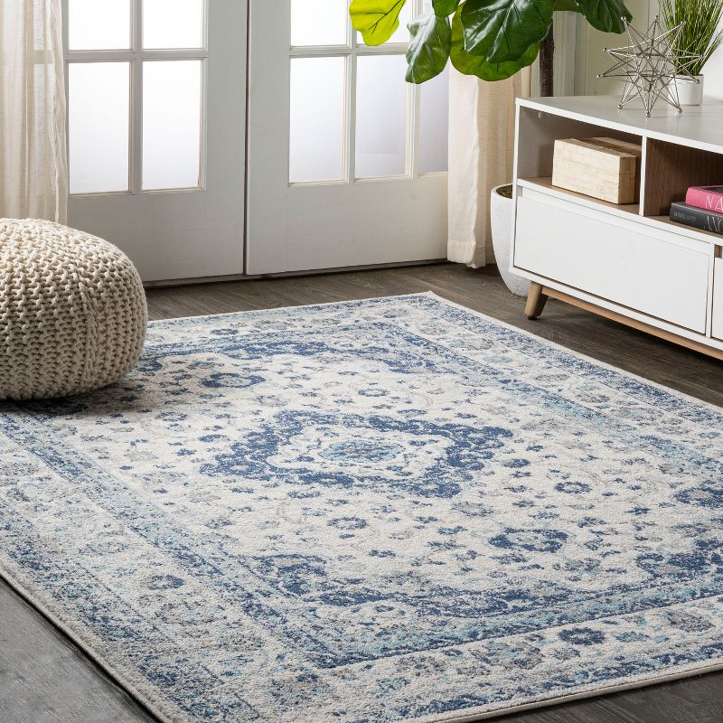 5'x 8' Indhira Ornate Medallion Persian Area Rug, Blue/Gray - JONATHAN Y