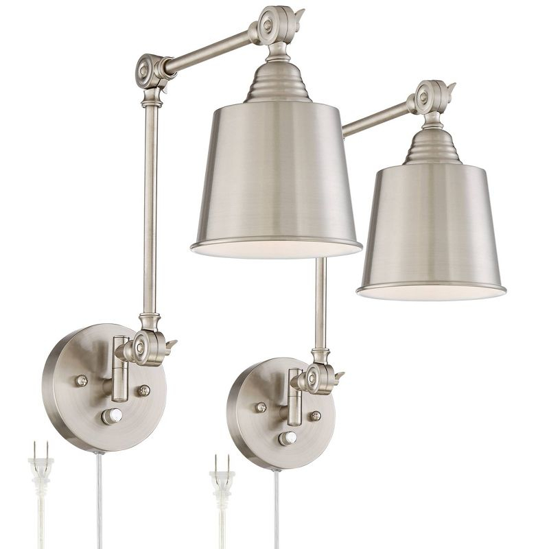360 Lighting Mendes Modern Wall Lamps Set of 2 Brushed Nickel Plug-in 4 1/4" Light Fixture Up Down Adjustable for Bedroom Reading Living Room Hallway