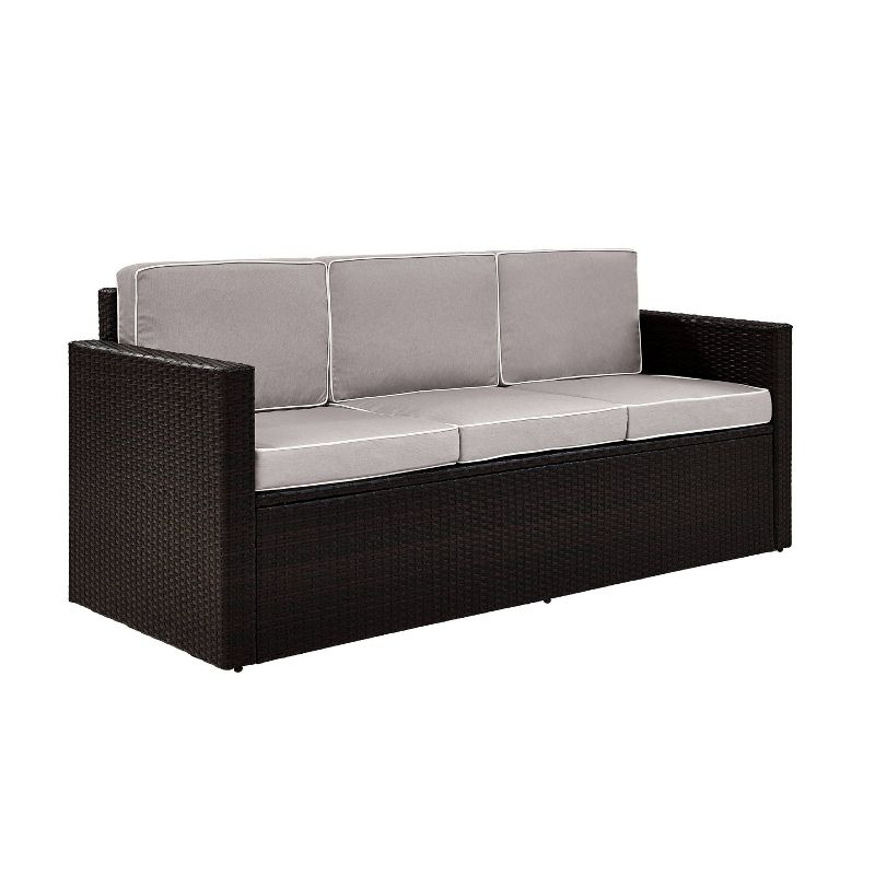 Palm Harbor Outdoor Wicker Sofa In Brown with Gray Cushions - Crosley: All-Weather, Fade-Resistant Patio Furniture