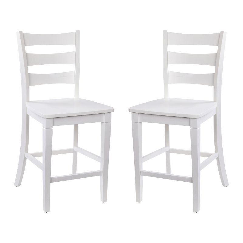 Merrick Lane Set of Two Classic Wooden Ladderback Counter Height Barstools with Solid Wood Seats in Antique White Wash