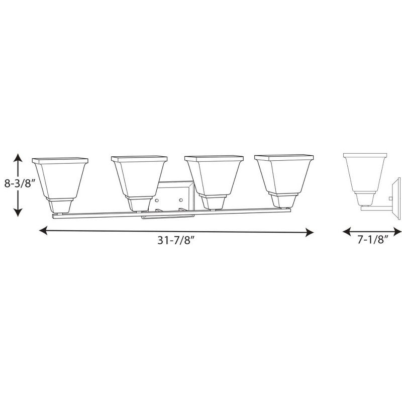 Progress Lighting Clifton Heights 4-Light Bath Vanity Fixture, Antique Bronze, Etched Square Glass Shade
