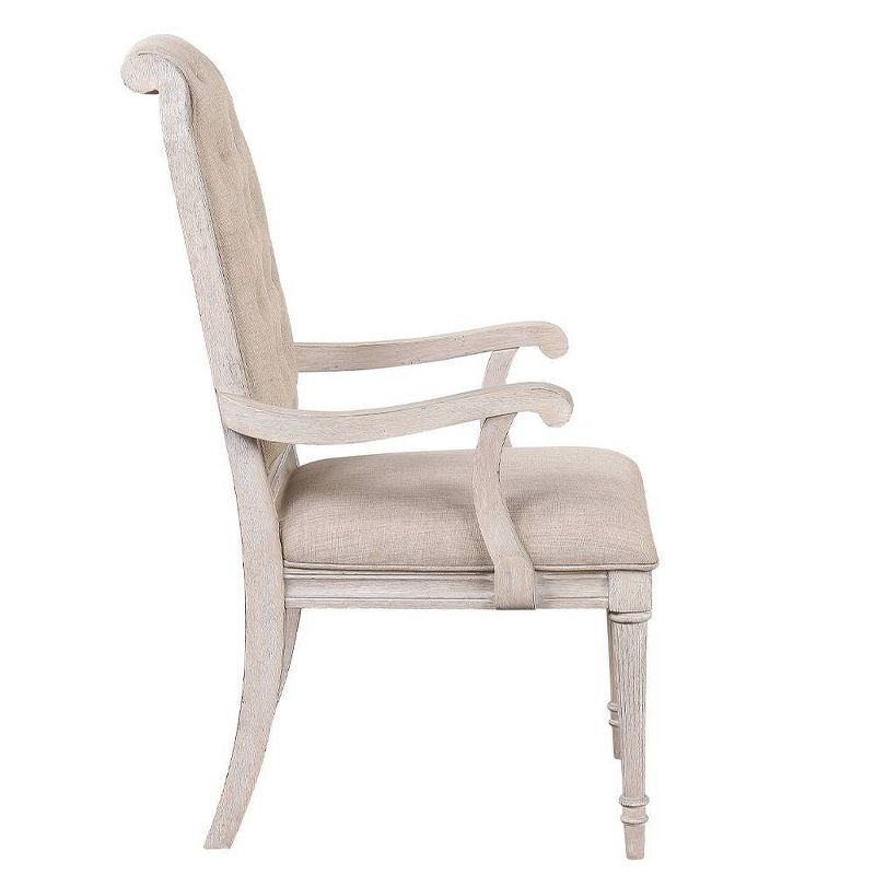Acme Furniture Wynsor Dining Chairs Arm Chair Fabric/Vintage Bone White Finish