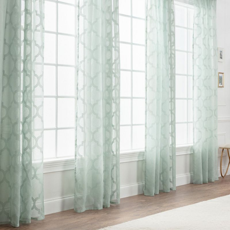 Chanasya 2pk Quatrefoil Voile Sheer Window Curtain Panels - Set of 2 - 52 x 96 Inches Long - Sage