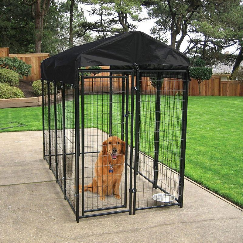 Lucky Dog 8ft x 4ft x 6ft Large Outdoor Dog Kennel Playpen Crate with Heavy Duty Welded Wire Frame and Waterproof Canopy Cover, Black (2 Pack)