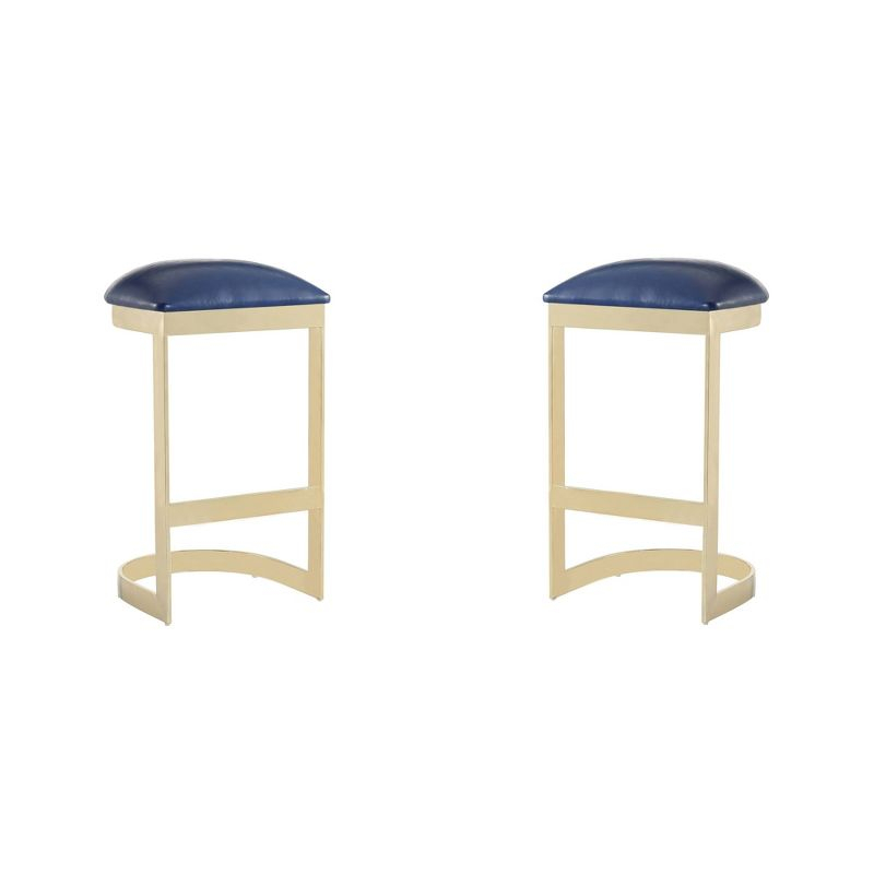 Set of 2 Aura Upholstered Stainless Steel Barstools Blue - Manhattan Comfort: Faux Leather, 28.54" Height, Footrest