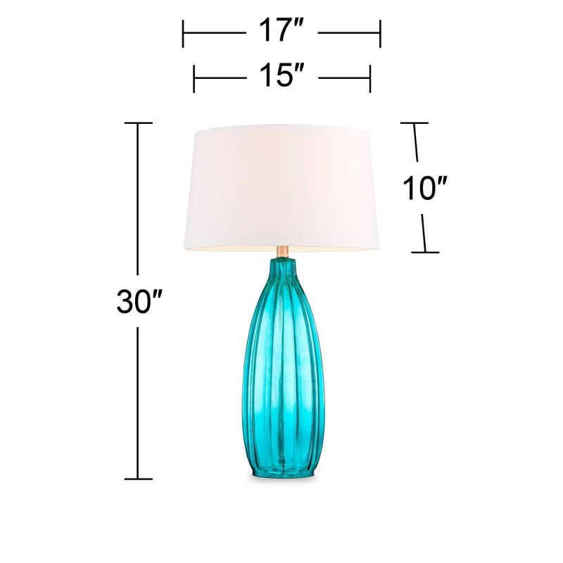 360 Lighting Coastal Table Lamps 30" Tall Set of 2 Fluted Blue Glass White Drum Shade for Living Room Family Bedroom Bedside Nightstand