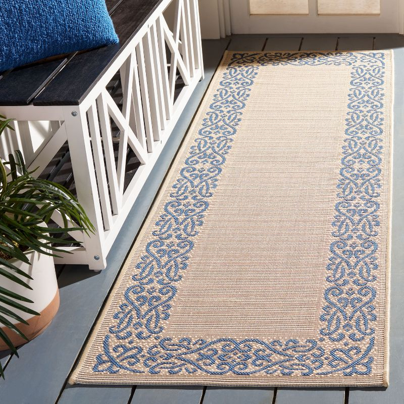 Courtyard CY1588 Power Loomed Indoor and Outdoor Runner Rug - Natural/Blue - 2'3"x10' - Safavieh