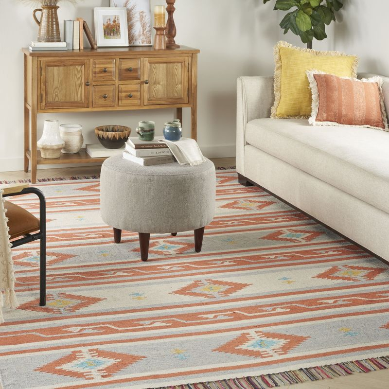 Nourison Baja BAJ03 Ivory/Gray/Red Indoor Area Rug - 5' x 7'