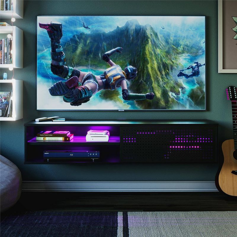 Glitch Floating TV Stand for TVs up to 60" Black - NTENSE: Modern Media Console, MDF Construction