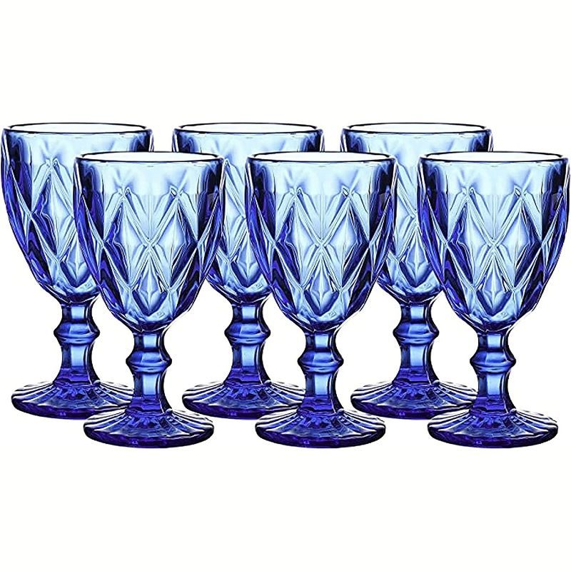 WHOLE HOUSEWARES 9.5 Oz Blue Colored Vintage Glass Drinkware Set | Set of 6, Cobalt Blue