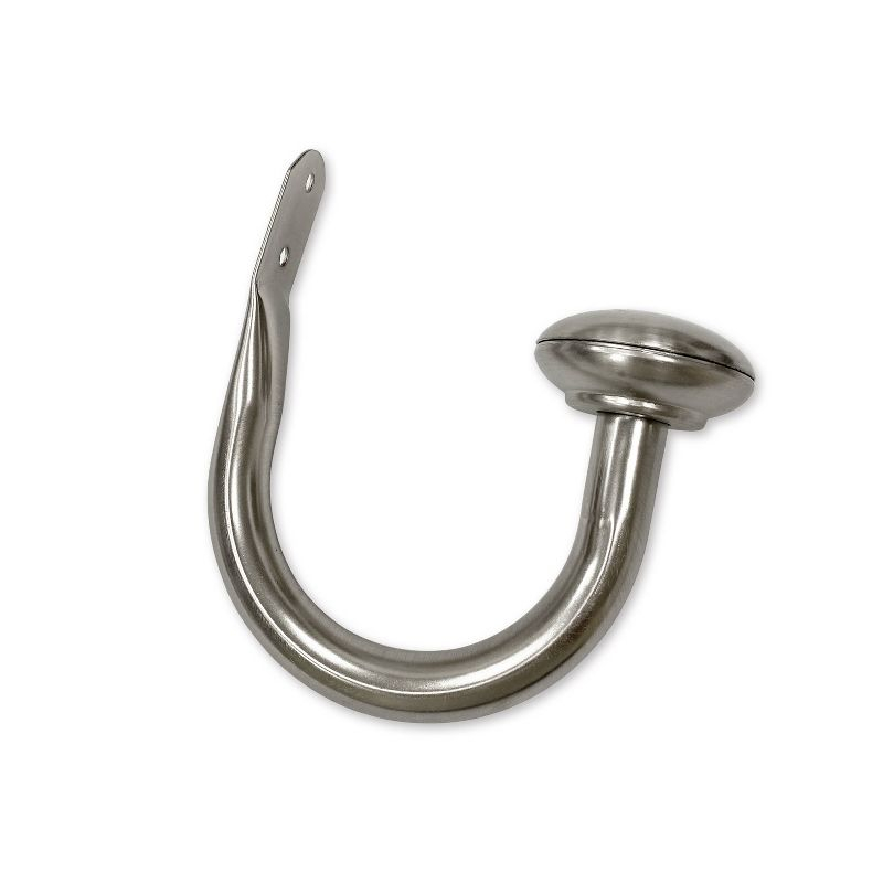 Set of 4 (5"x6.5") Steel Curtain Holdbacks in Brushed Nickel - Lumi Home Furnishings: Tieback Hooks, Rounded Cap Design