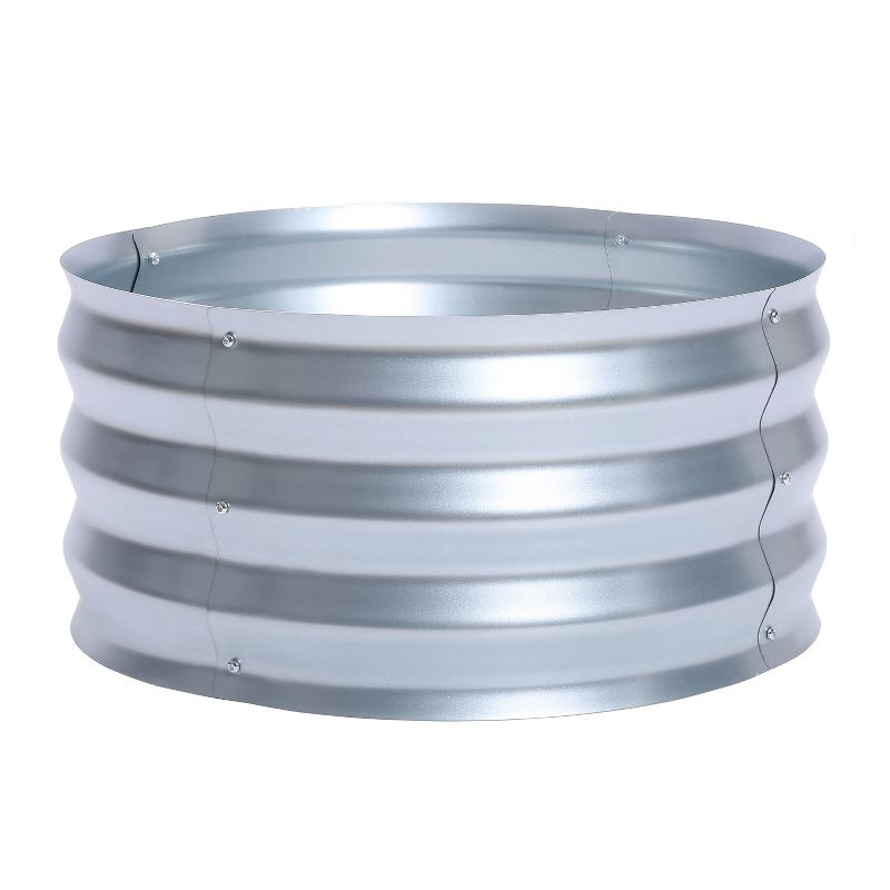 LuxenHome 2ft Round Galvanized Metal Raised Garden Bed Planter Silver
