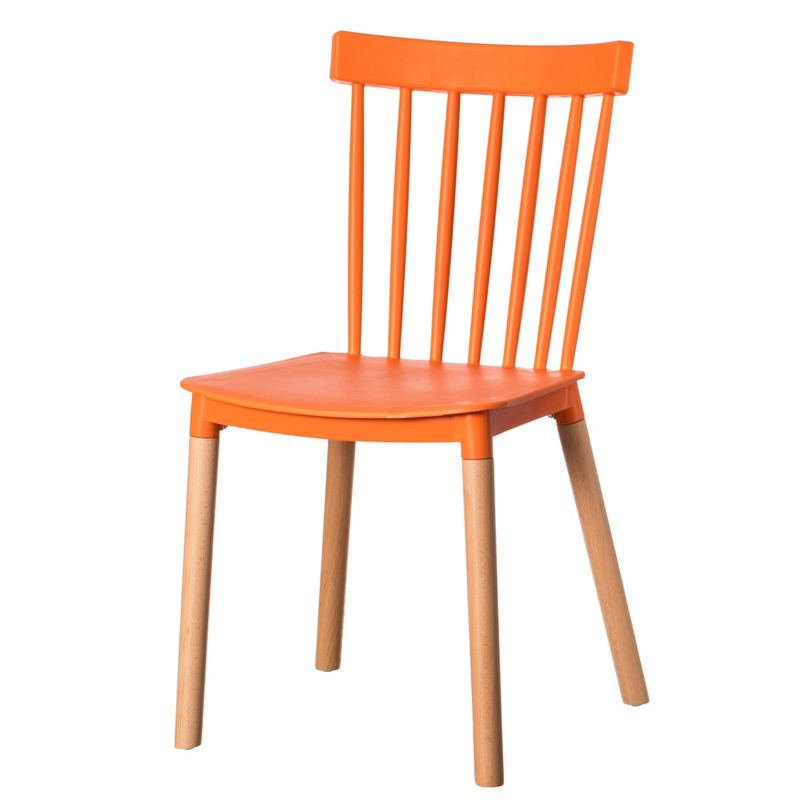 Fabulaxe Plastic Dining Chair Windsor Design with Beech Wood Legs, Orange